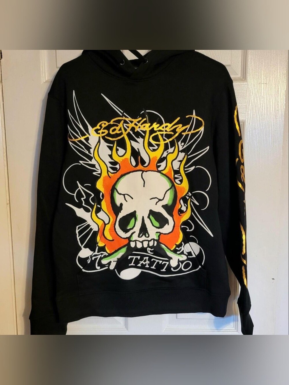 Ed Hardy Men’s Black Skull Flame Hoodie